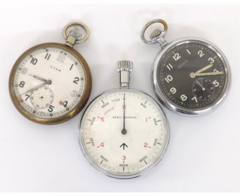 Cyma WWII British Military Army issue nickel cased lever pocket watch, signed 15 jewel patented movement, no. 366833, signed 