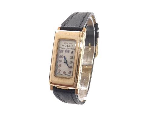 Rolls ATO 9ct wire-lug self-winding rectangular cased gentleman's wristwatch, import hallmarks Glasgow 1930, signed rectangul