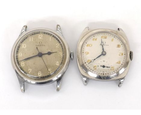 Omega mid-size stainless steel gentleman's wristwatch, circa 1935, silvered dial with gilt Arabic numerals and minute markers
