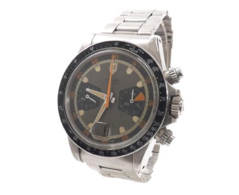 Rare Tudor Oysterdate 'Monte Carlo Home Plate' chronograph stainless steel gentleman's bracelet watch, ref. 7031/0, circa 197