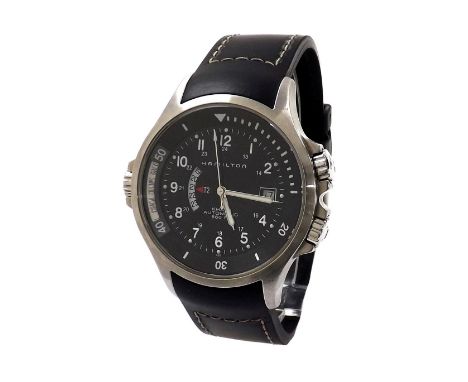 Hamilton Khaki Navy GMT automatic stainless steel gentleman's wristwatch, ref. H776152, black dial with Arabic numerals, inne