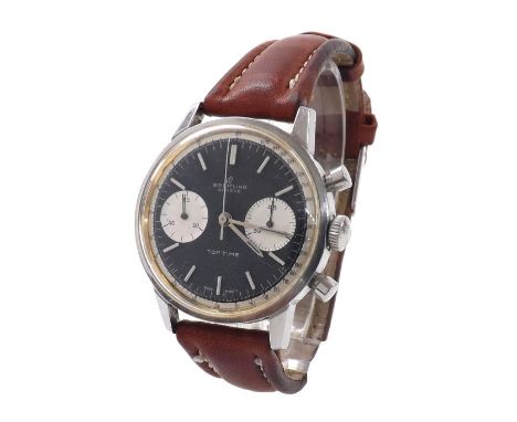 Breitling Top Time chronograph stainless steel gentleman's wristwatch, ref. 2002, circa 1960s, black 'reverse panda' dial wit