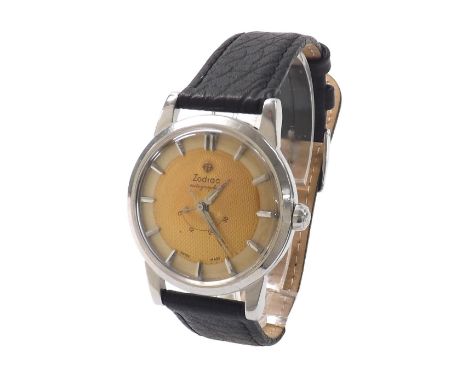 Zodiac autographic 1950s stainless steel gentleman's wristwatch, ref. 688, no. 1121563, circular two tone dial with baton mar