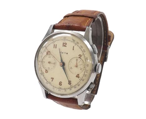 Vetta chronograph stainless steel gentleman's wristwatch, circa 1940s, case no. 386304, circular dial with Arabic numerals, o