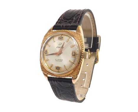 Enicar gold plated and stainless steel gentleman's wristwatch, silvered dial, 25 jewels, modern strap, case ref. 980/031, 31m