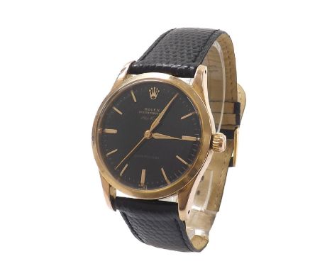 Rolex Oyster Perpetual Air-King gold plated gentleman's wristwatch, ref. 5506, circa 1960, serial no. 635xxx, black dial with