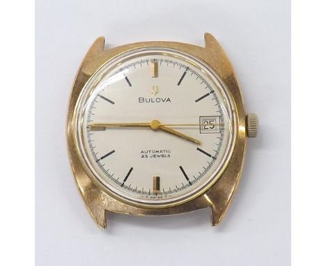 Bulova 9ct automatic gentleman's wristwatch, ref. 779-1, silvered dial with baton markers, outer minute markers, date apertur