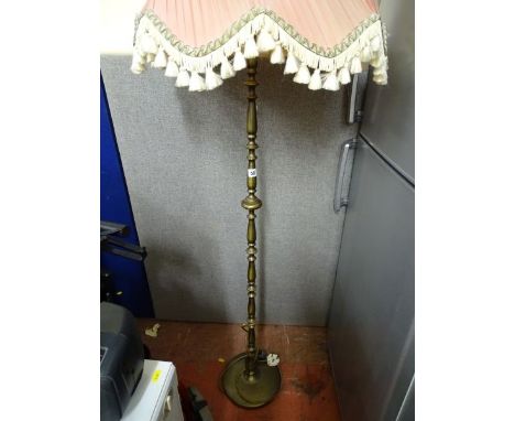 Brass standard lamp and shade E/T