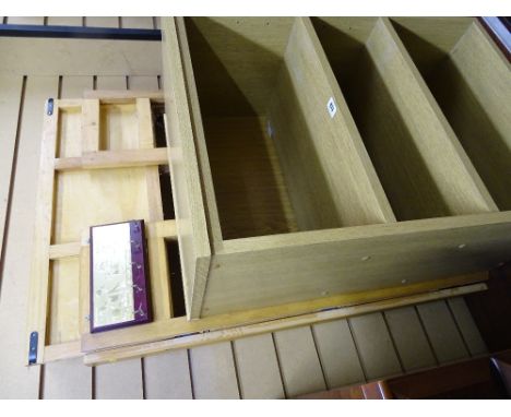 Light wood bookcase and two folding display shelves
