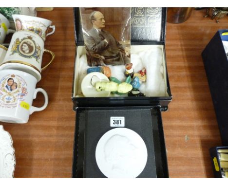 Vintage unframed crystoleum, Royal Copenhagen porcelain medallion, vintage Christmas decorations etc