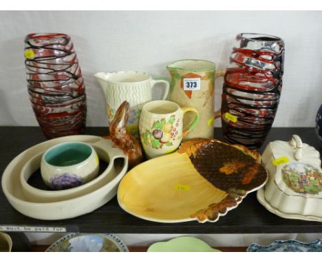 Pair of vintage trail glass vases, Radford bowl and other Deco ware etc