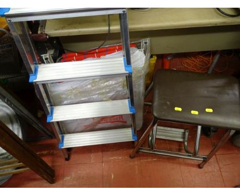 Metal stepladder and a parcel of canvas metal framed garden chairs etc 