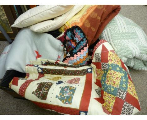 Quantity of vintage blankets etc in a canvas case