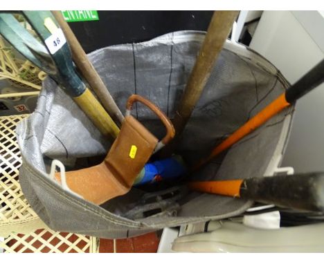 Hessian sack and contents of long handled garden tools
