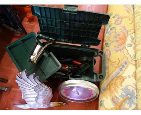 Small garden trolley and contents etc