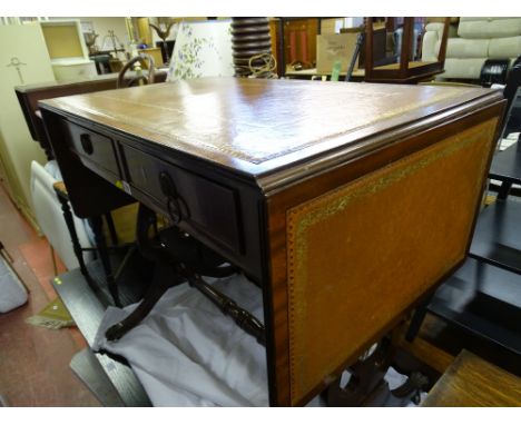 Leather tooled top sofa table