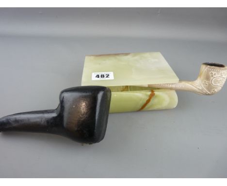 Cased Meerschaum pipe stamped 'Knock Crochery' and an onyx lidded box