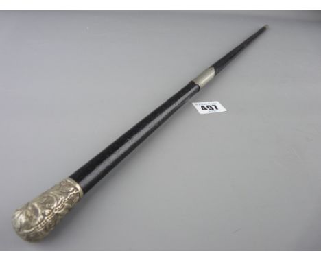 Ebonized swagger stick with white metal mounts