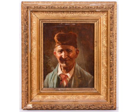 19TH CENTURY CONTINENTAL SCHOOL Gentleman smoking a pipe, oil on panel, unsigned, 20cm x 15.5cm Condition: the painting perha