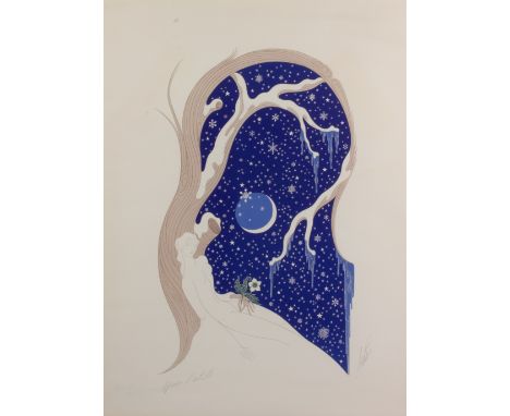 ERTE (1892-1990) Sleeping maiden in a frosty night, print, artists proof, signed in pencil, 60cm x 44cm, framed and glazed, o