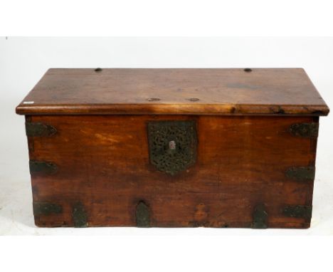 A LATE 18TH / EARLY 19TH CENTURY EASTERN TEAK METAL BOUND TRUNK  120cm wide x 56cm deep x 55cm high Condition: surface marks 