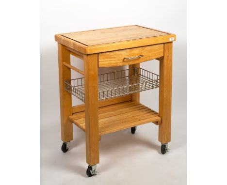 A LIGHT OAK KITCHEN UNIT  of butchers block style with a single drawer, 70cm wide x 50cm deep x 88cm high Condition: minor su