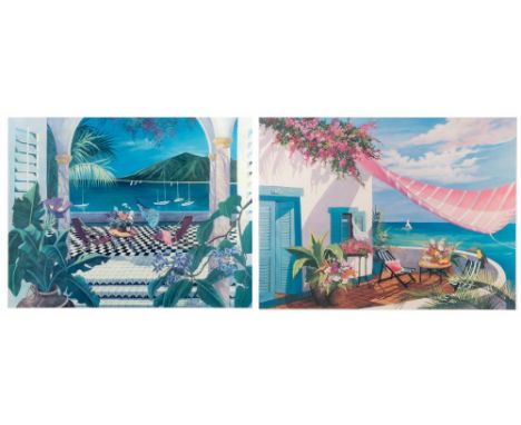 SHARIE HATCHETT BOHLMANN Tropical terrace, print, signed in pencil and numbered 312/375, 58cm x 73cm, framed and glazed, over