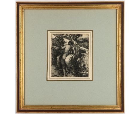 HARRY BUSH (1883-1957) Seated figures, pen and ink drawing, 15.5cm x 13.5cm, framed and glazed, overall 14.5cm x 39.5cm Prove