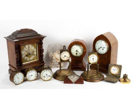 AN ANTIQUE GERMAN WALNUT CASED MANTLE CLOCK by RSM, the brass and silvered dial with roman numerals, overall 27cm wide x 17cm