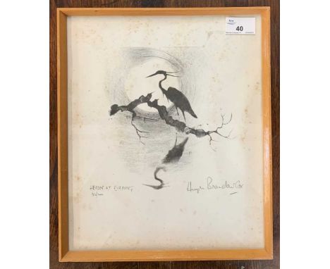 Hugh Brandon Cox, 'Heron at Evening', lithograph, signed and numbered 33/200 in pencil, 30x25cm, framed and glazed