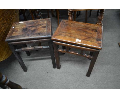A pair of small Chinese hardwood lamp tables of rectangular form, 41cm wide