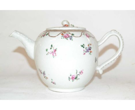 A late 18th Century Chinese porcelain teapot with polychrome floral decoration