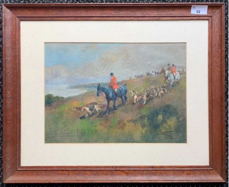 Lionel Edwards RI (1878-1966) "The Devon &amp; Somerset Hawkcombe Head", watercolour and bodycolour, signed, 34x24cm, framed 