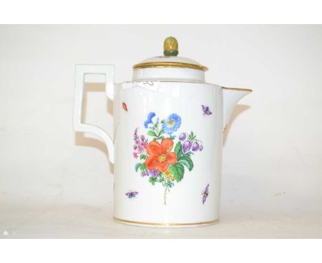 A 19th Century Meissen Marcolini teapot decorated with flowers, blue cross swords mark to base cancelled, 20cm high
