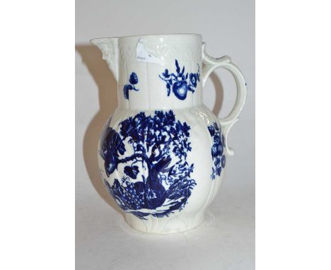 A Caughley mask jug with printed parrot pecking fruit patter (a/f)