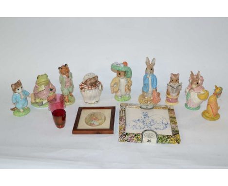 A group of Royal Albert Beatrix Potter wares including Peter with red pocket handkerchief, Foxy Whiskered Gentleman, Mrs Tigg