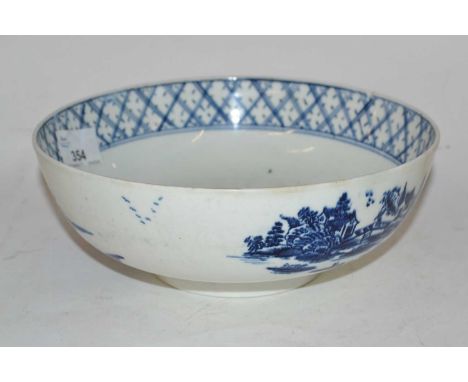 An unusual Lowestoft porcelian bowl c.1775 printed with a Worcester style print of the Argument pattern with painted hatched 