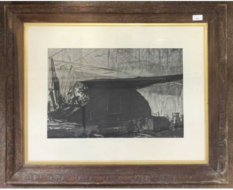After Muirhead Bone (1876-1953), "The Night Shift Working on a Great Gun 1917", lithograph, signed, 53x35cm framed and glazed
