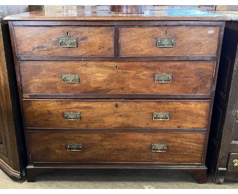 A Georgian mahogany chest of two short over three long drawers with small bracket feet fitted with later brass handles, 109cm