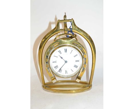 Chicester brass horse shoe and stirrup brass clock and key