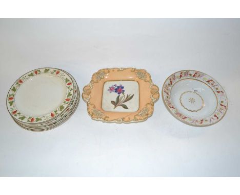 Group of 19th Century English porcelain pottery including a quantity of Wedgwood pottery plates, all with fruiting vine decor