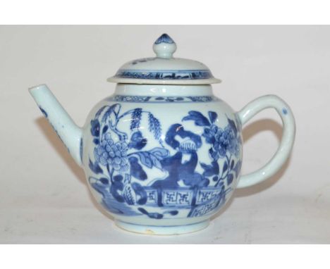 An 18th Century Chinese porcelain teapot with blue and white decoration, Qianlong period (crack to body)