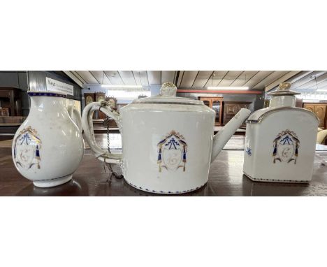 A collection of late 18th/early 19th Century Chinese Export porcelain with armorial decoration comprising a teapot and cover 