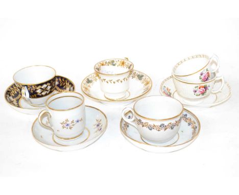 Quantity of English porcelain cups and saucers, mainly 19th Century together with New Hall and other examples