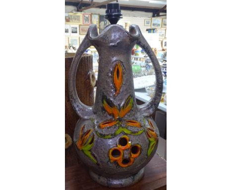 A large West German rough glaze pottery table lamp, height excluding fitting 50cm 