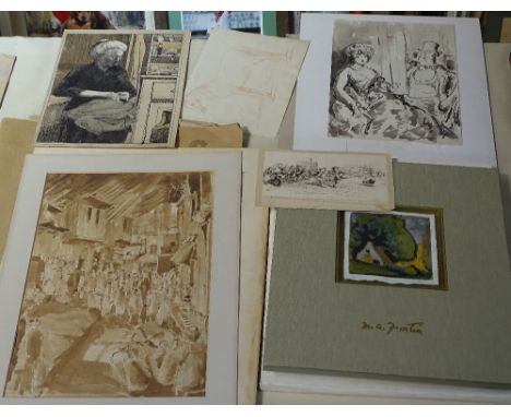 Folder of watercolours, together with a Fortin colour lithograph 