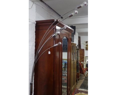 A chrome and marble-base floor arch lamp 