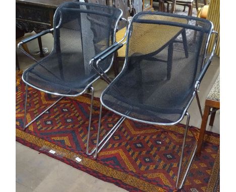 A pair of Charles Pollock "Penelope" armchairs in chrome steel and black mesh, by Castelli, Italy 