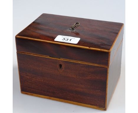 A 19th century rosewood caddy with inlaid stringing and brass handle, length 15.5cm 