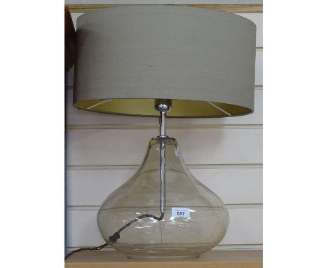 A retro glass table lamp and shade, height 55cm 